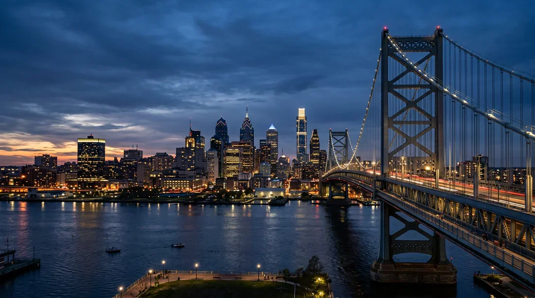 Vue panoramique époustouflante de la skyline de Philadelphie au crépuscule