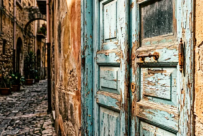 Détail minimaliste d'une porte ancienne dans les rues de Palerme
